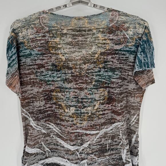 Maurices Y2K vneck burnout studded green brown ruched sides size 3X Y2K Baddie - Picture 8 of 8